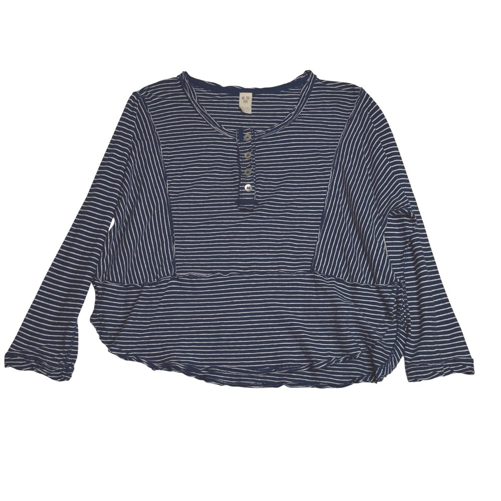 We The Free Hong Kong Tee Long Sleeve Striped Henley Top Navy White Women's XS